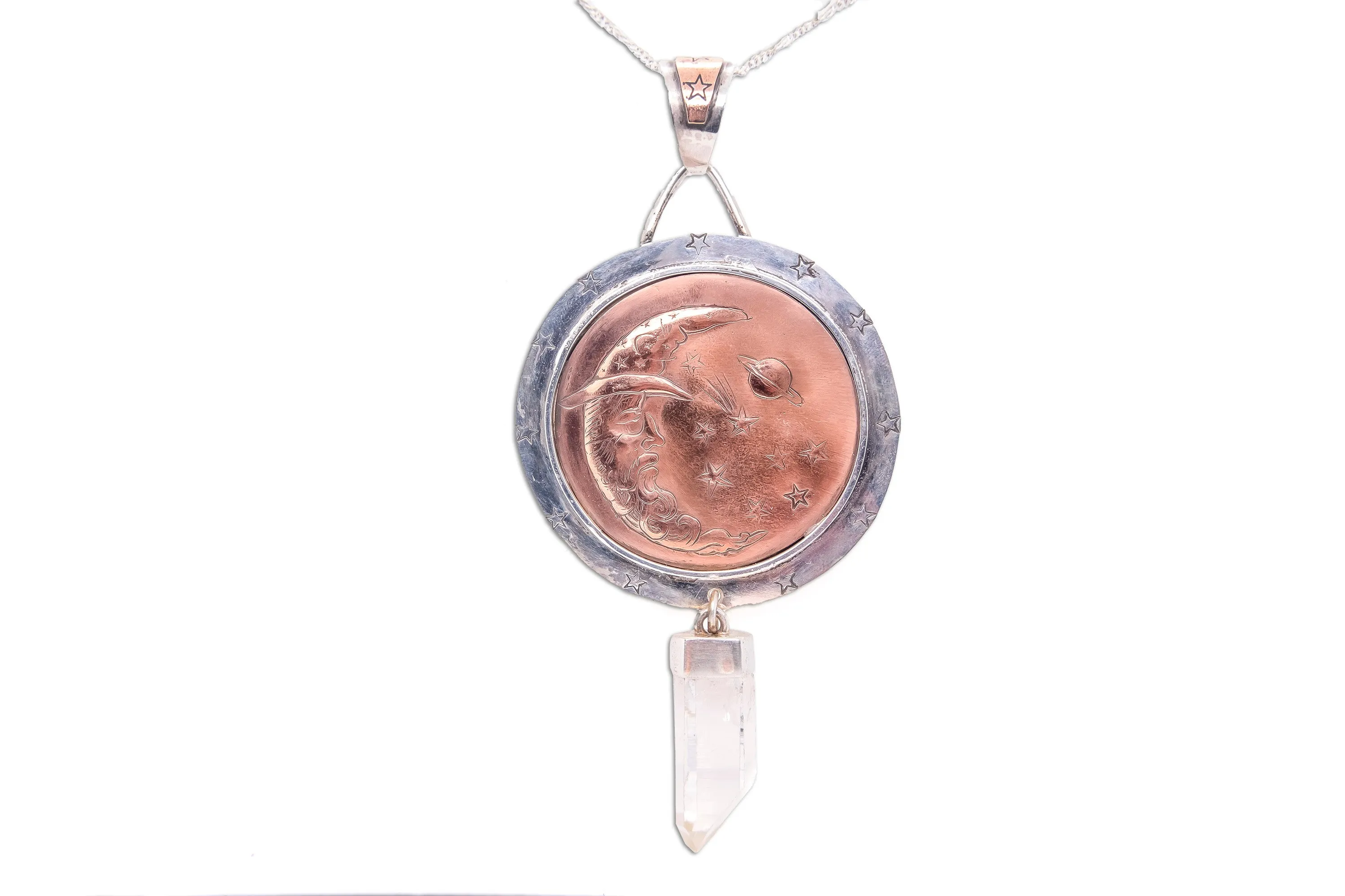 Celestial Wizard Pendant with Quartz Crystal