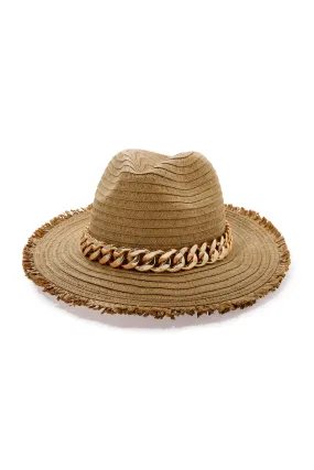 Chain Trim Raffia Hat Natural/Gold