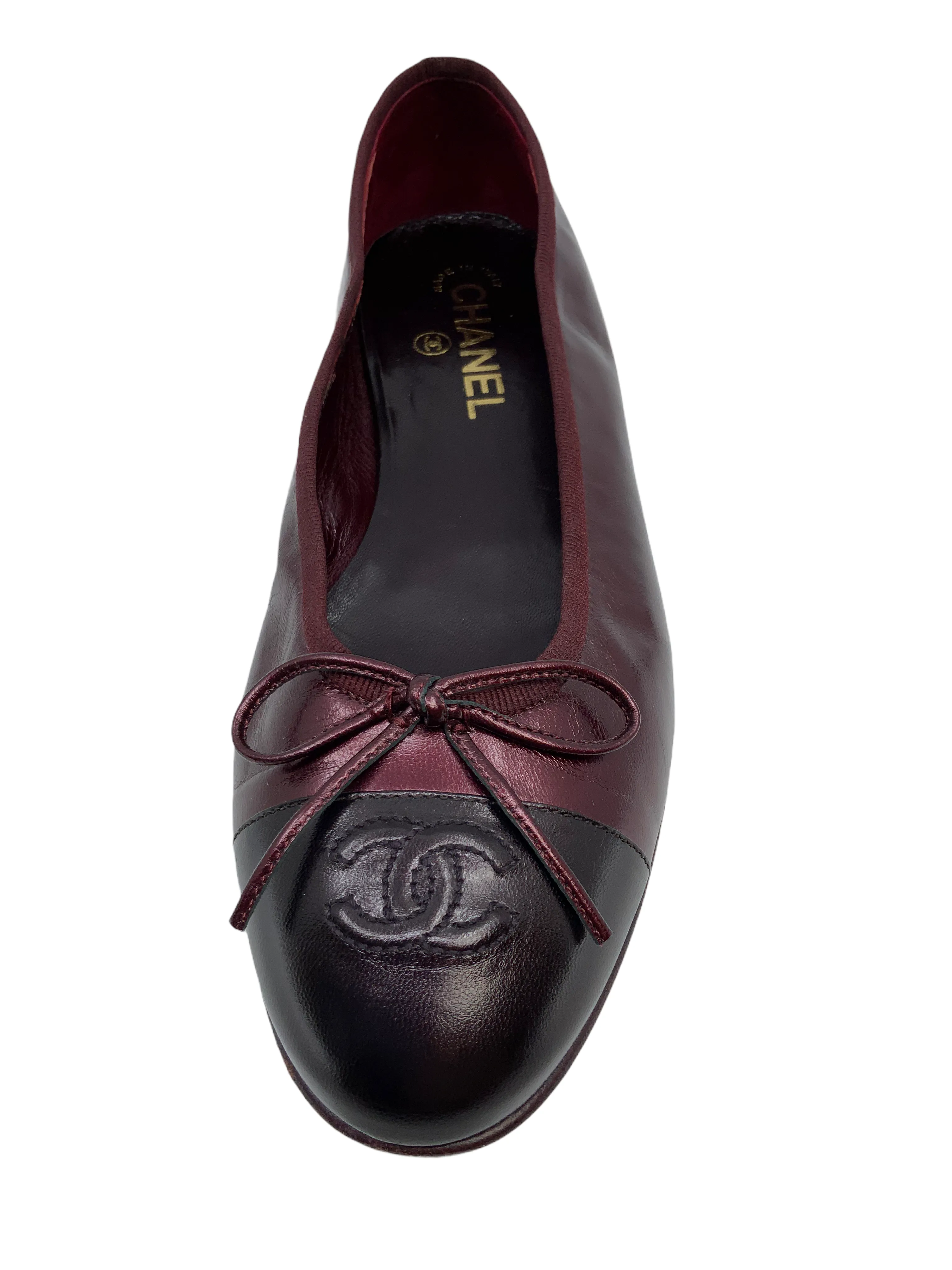 Chanel CC Cap Toe Lambskin Leather Ballet Flats Size 8