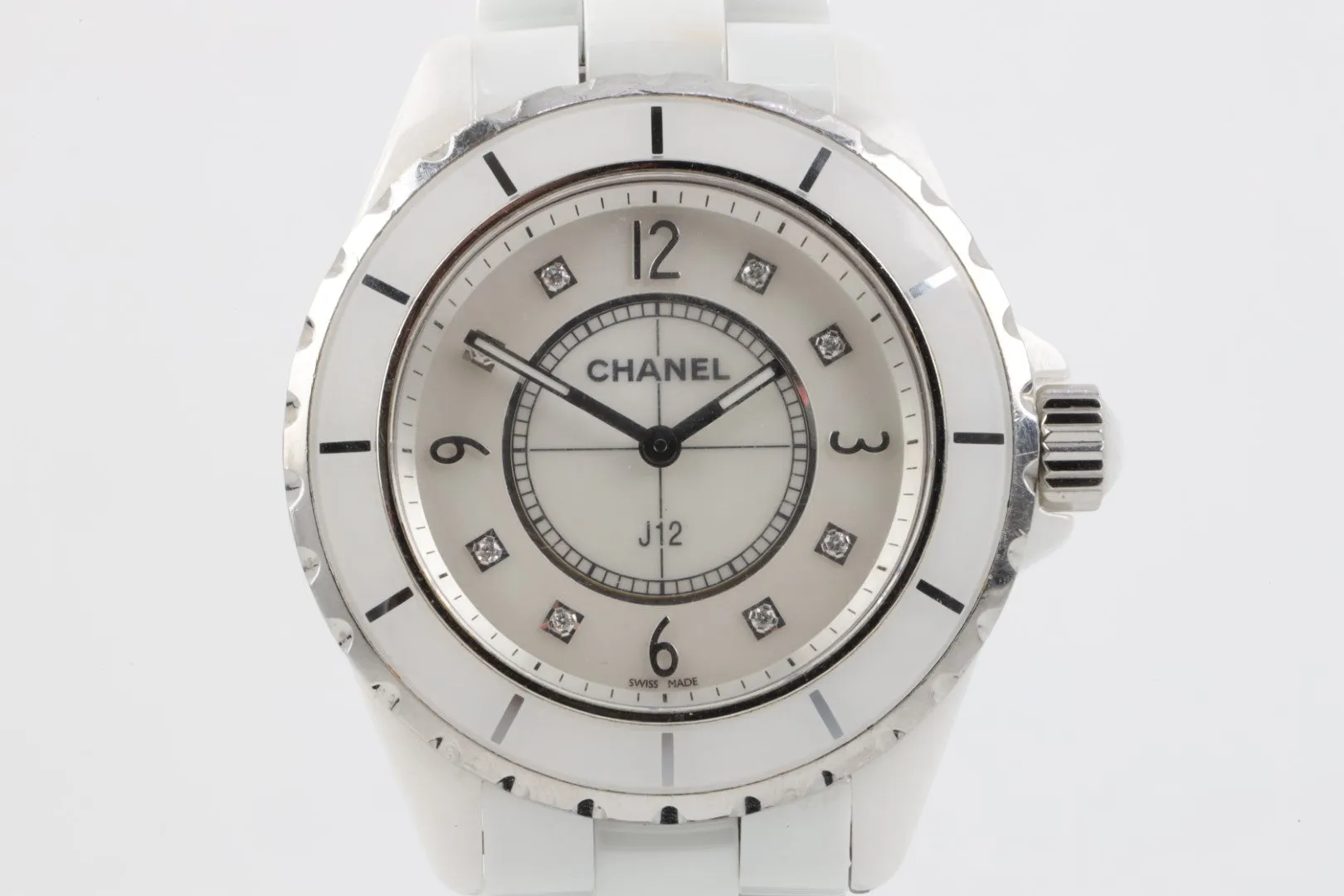 Chanel J12 Quartz 38mm Ladies Watch MOP Dial W Diamond Markers