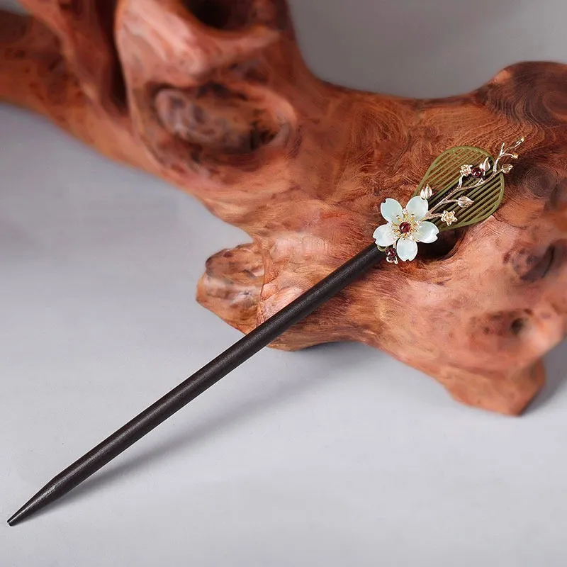 Chinese Pipa And Pomegranate Flower Hairpin-Wood