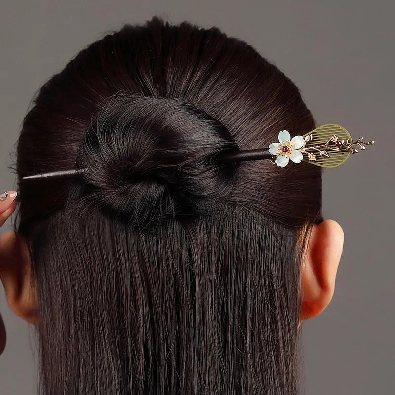 Chinese Pipa And Pomegranate Flower Hairpin-Wood