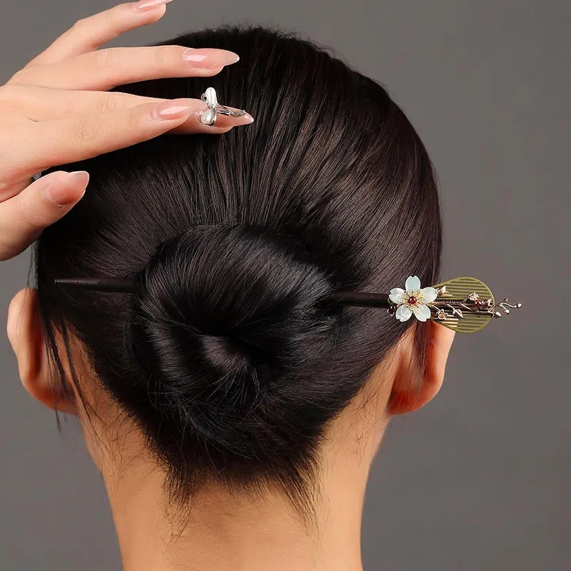 Chinese Pipa And Pomegranate Flower Hairpin-Wood