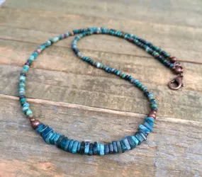 Chrysocolla and Apatite Choker, Colorful Bead Necklace, Stacking Layering Necklace, Blue Stone Bead Choker, Bead Jewelry, Beach Jewelry