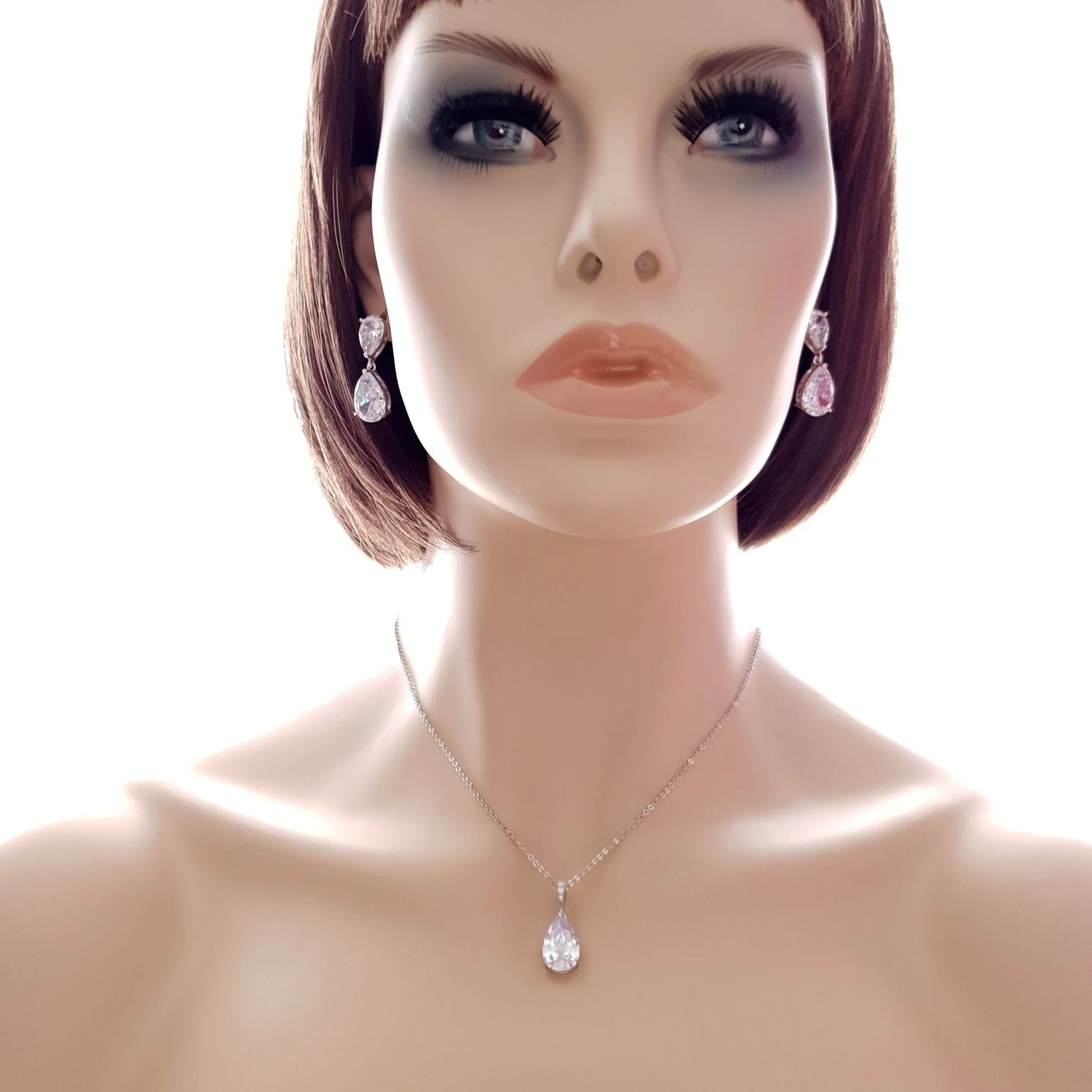 Clear Cubic Zirconia Teardrop Necklace-Clara