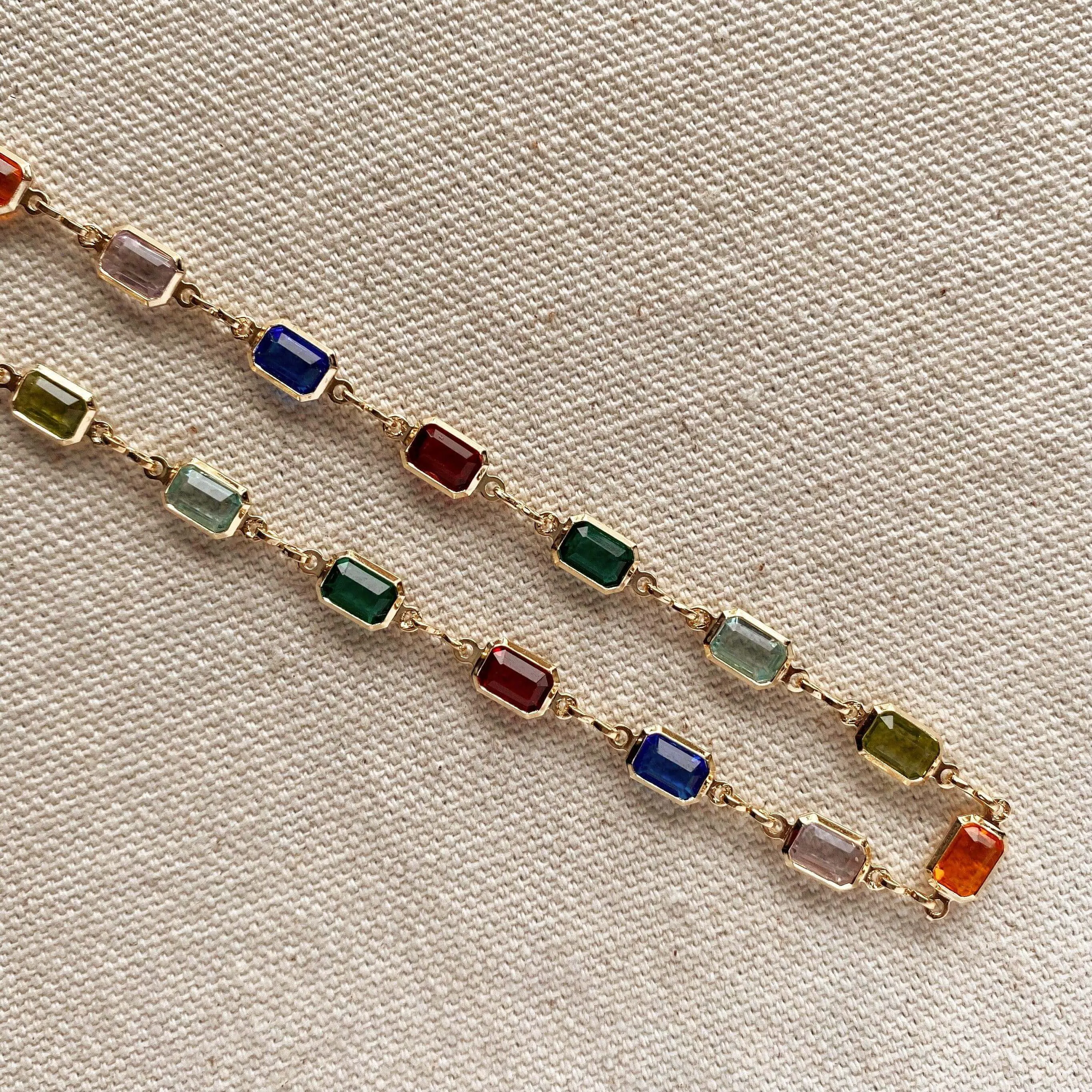 Complete Set Of 18k Gold Filled Multicolor Necklace, Bracelet And Anklet For Wholesale