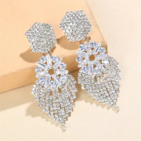 Cross border Fashion Rhinestone Earrings Shiny Versatile Geometric Long Tassel Earrings