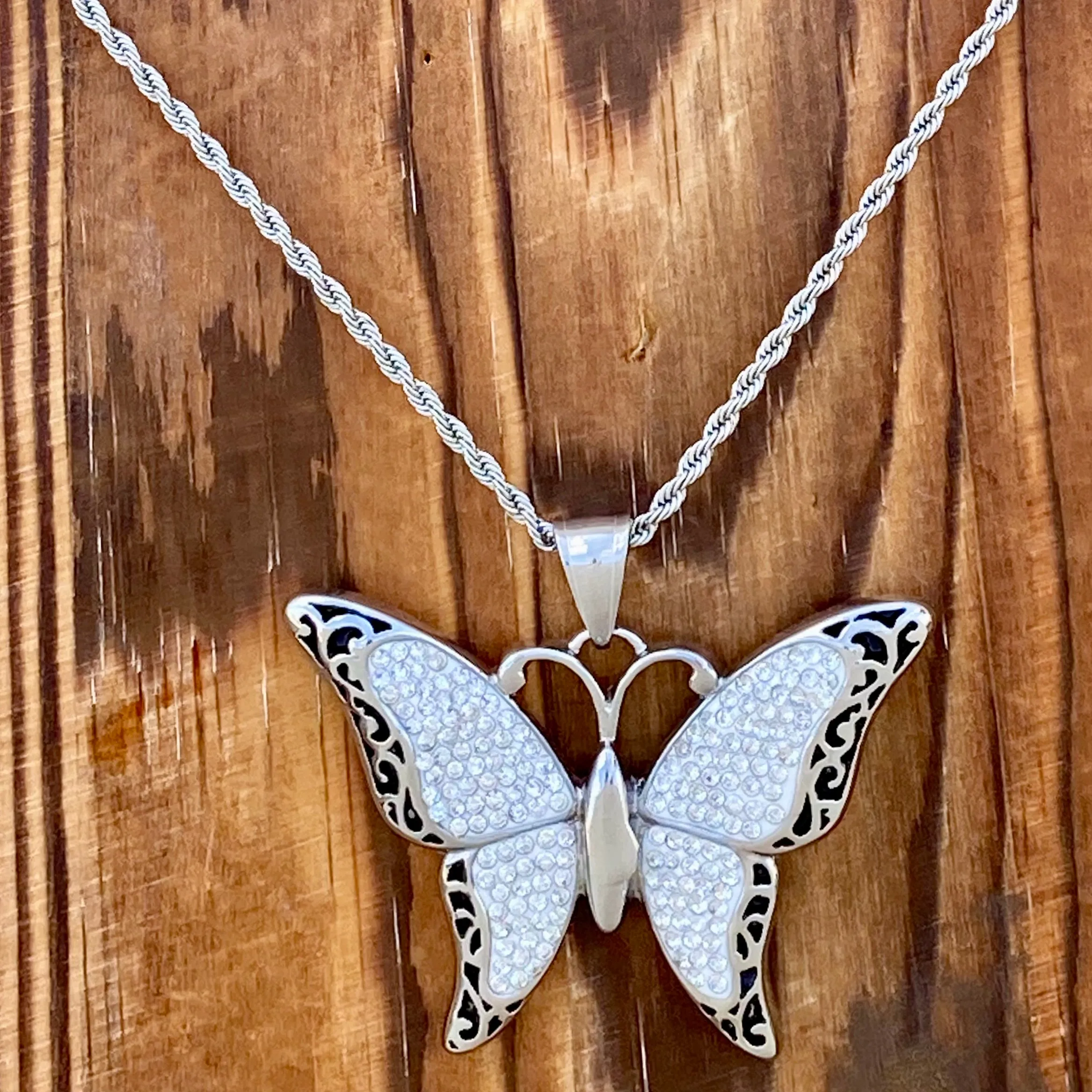 Crystal Butterfly - Pendant - Rope Necklace or Omega - SK2581