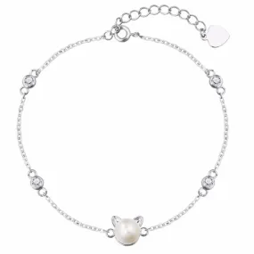 Freshwater Pearl Cat Bracelet in Solid 925 Sterling Silver