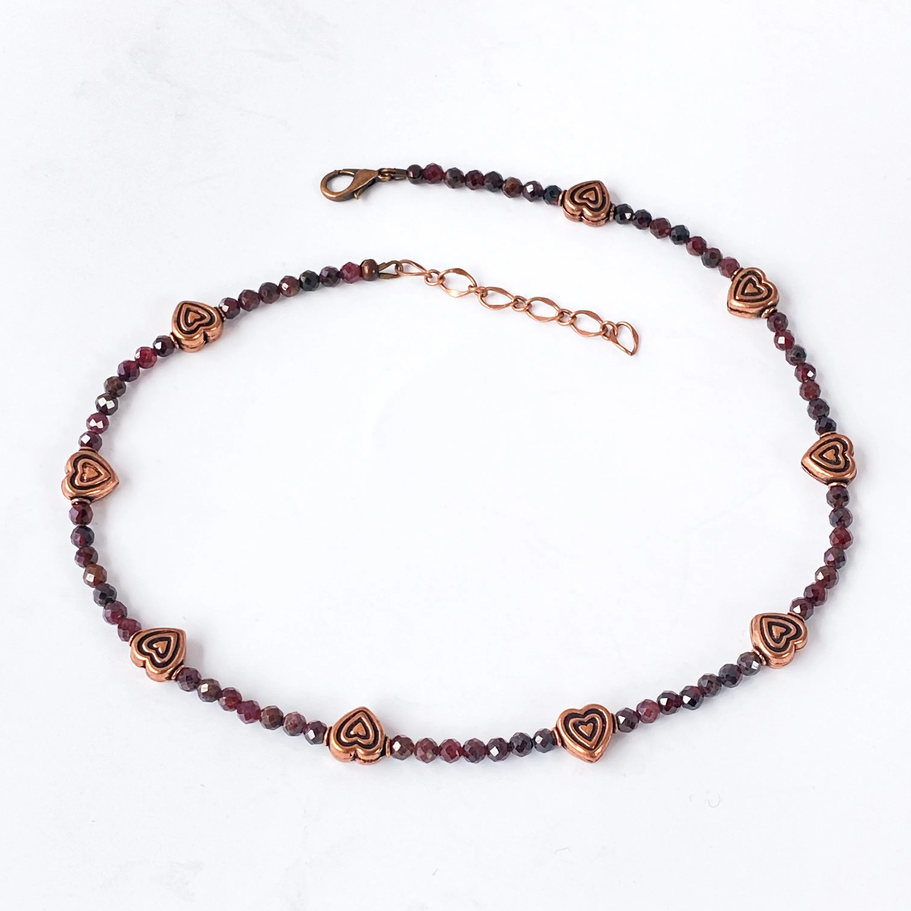 Garnet and Copper Heart Necklace