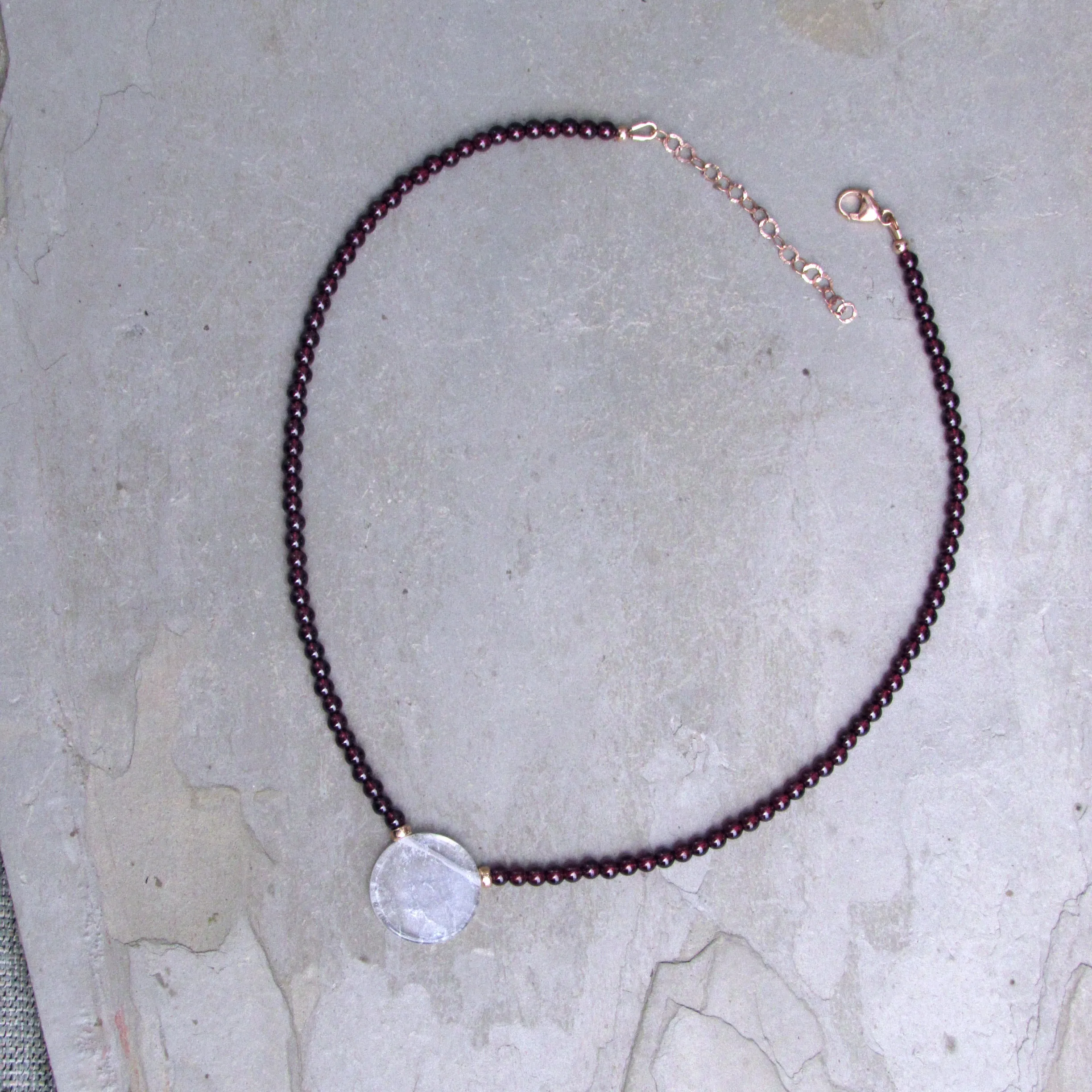 Garnet gemstone  Clear Quartz pendant with 14 kt Rose gf Necklace