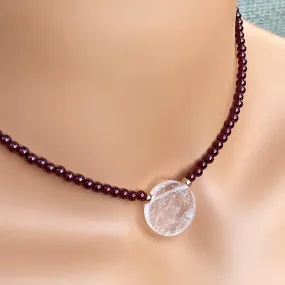 Garnet gemstone  Clear Quartz pendant with 14 kt Rose gf Necklace