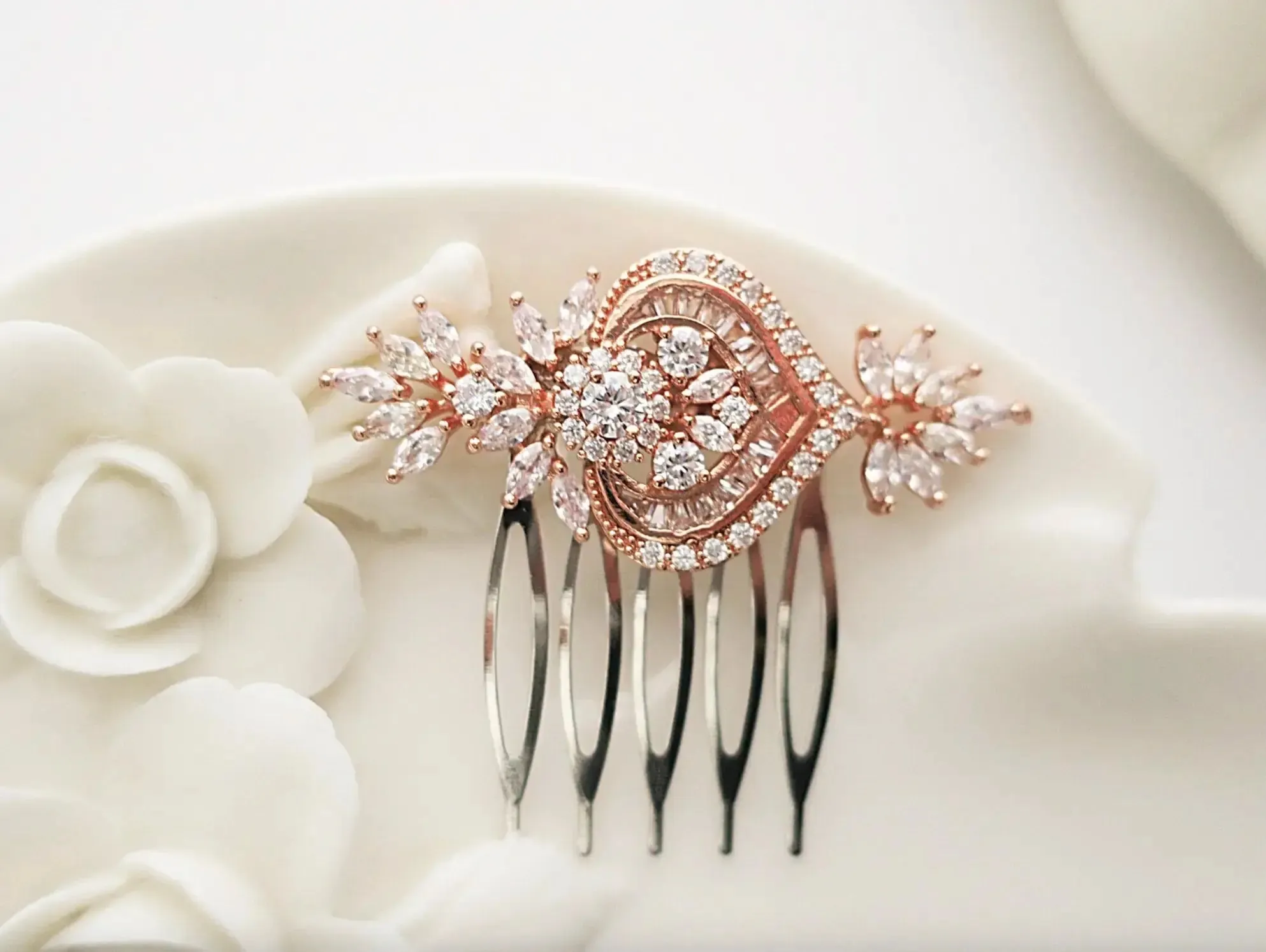 Gold CZ Floral Hair Comb Perin