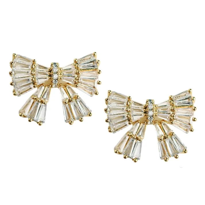 Gold Maxi Sparkler Statement Stud Bow Earrings