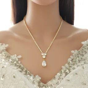 Gold Necklace with Cubic Zirconia for Weddings-Diane