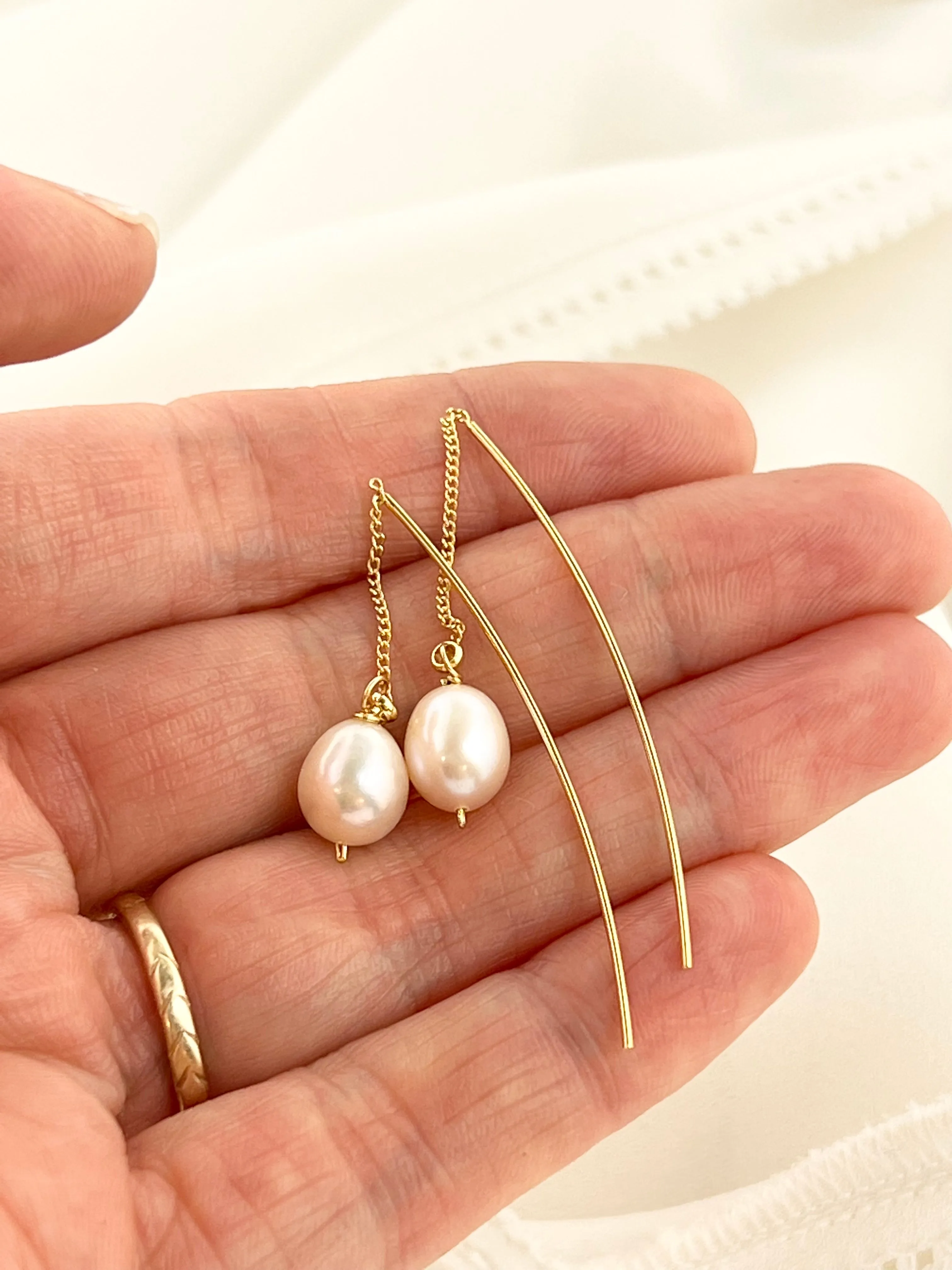 Gold Pearl Threader Earrings