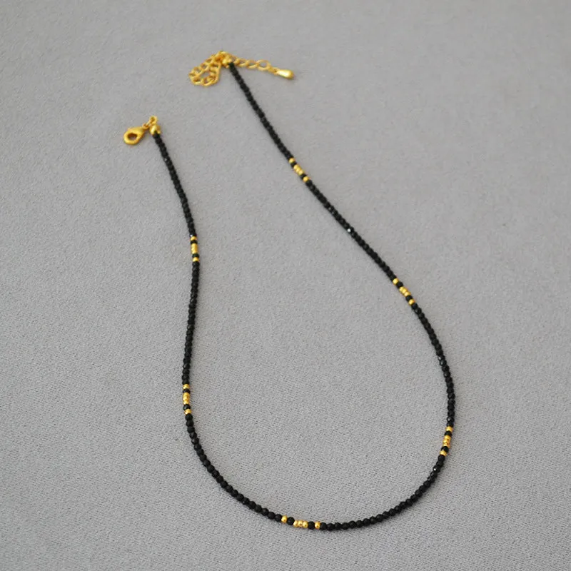 Gold-Plated Choker with Sparkling Black Crystals