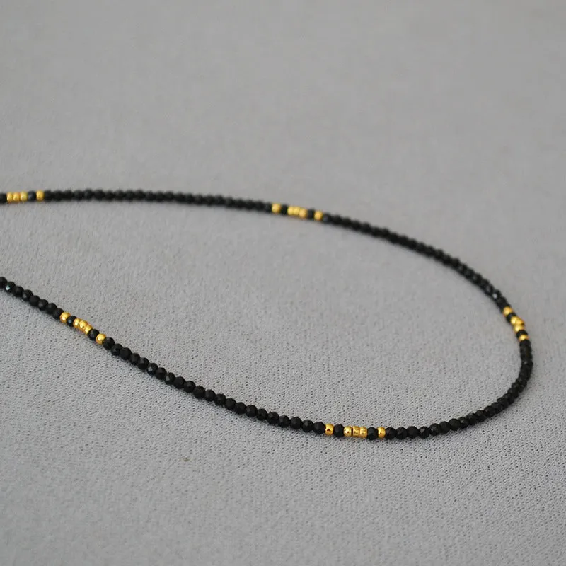 Gold-Plated Choker with Sparkling Black Crystals