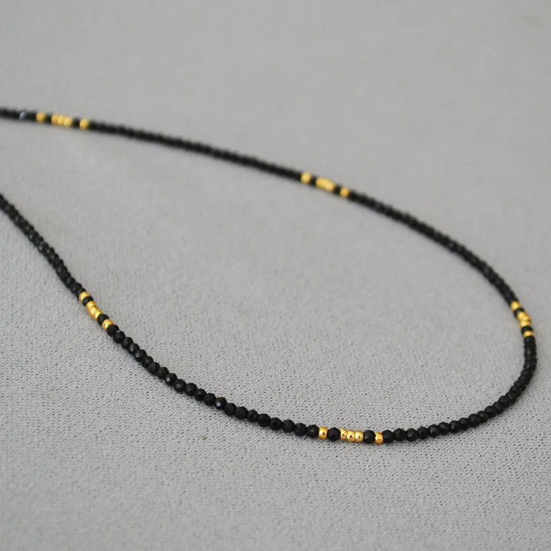 Gold-Plated Choker with Sparkling Black Crystals