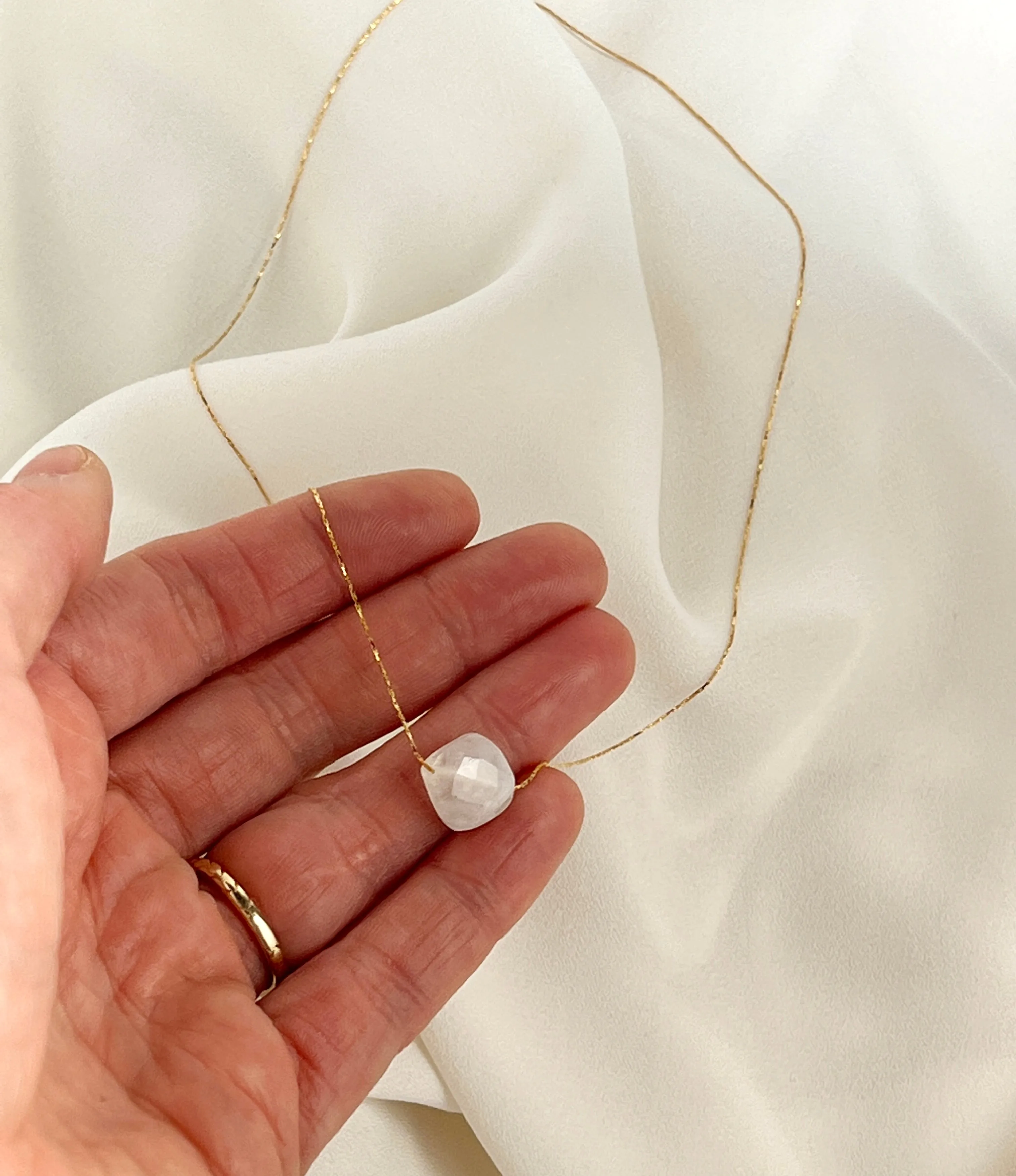 Gold Rainbow Moonstone Necklace