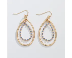 Gold Teardrops with Rich Blue Crystals Earrings