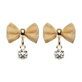 Golden Dainty Mesh Bow Gem Dangle Ear Stud WildKlass Earrings