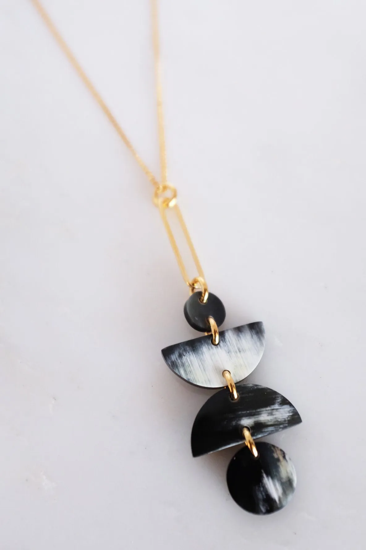 Ha Giang Geometric Buffalo Horn Long Pendant Necklace