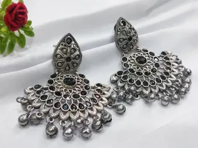 High End Oxidized Brass Earrings With Beads And Stones