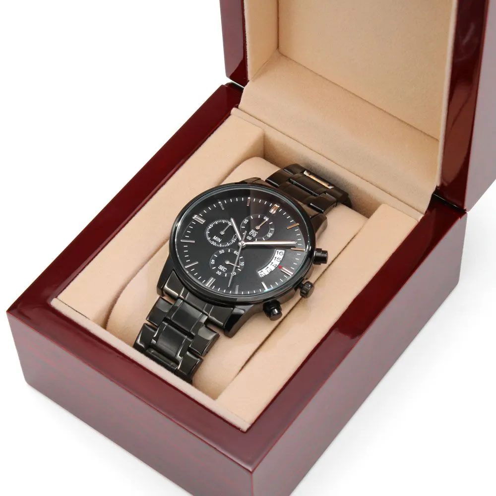 I Hooked The Best Dad Gift For Father Engraved Black Chronograph Watch