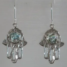 Jewelry shop Israeli jewelry sterling silver roman glass  hamsa Earrings