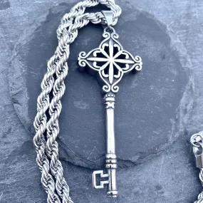 Key - Skeleton Key Pendant - Rope Necklace or Omega - PEN485