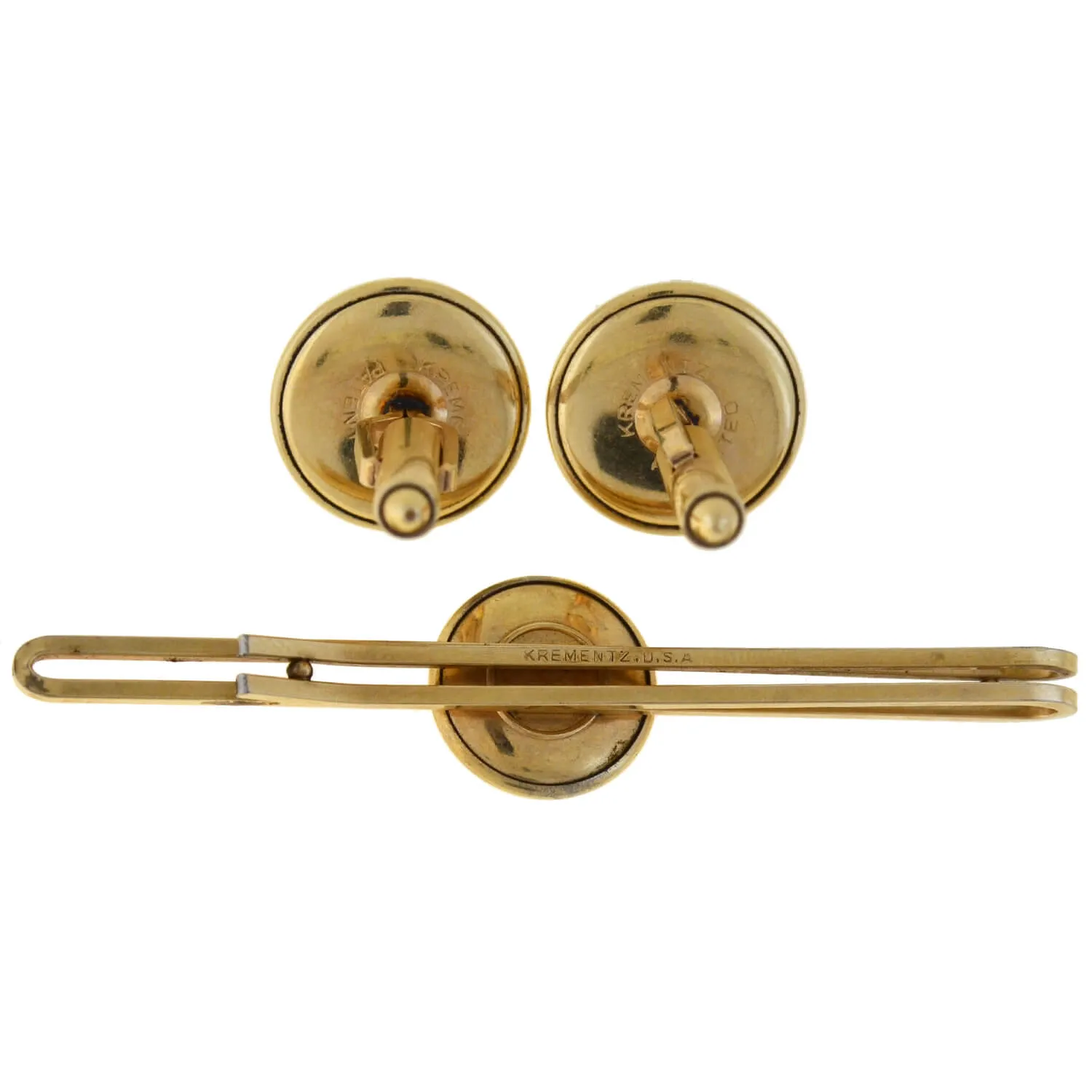 KREMENTZ Vintage Gold-Filled Essex Crystal Horse Cufflinks   Tie Clip Set