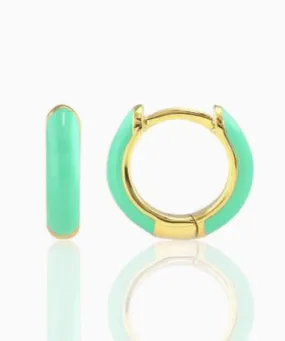 Kris Nations Enamel Huggie Hoop Earrings - Turquoise/Gold