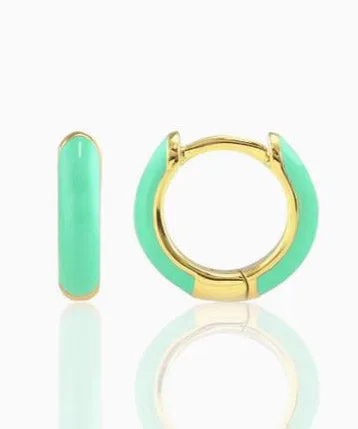 Kris Nations Enamel Huggie Hoop Earrings - Turquoise/Gold