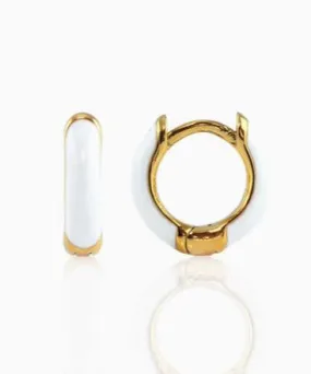 Kris Nations Enamel Huggie Hoop Earrings - White/Gold