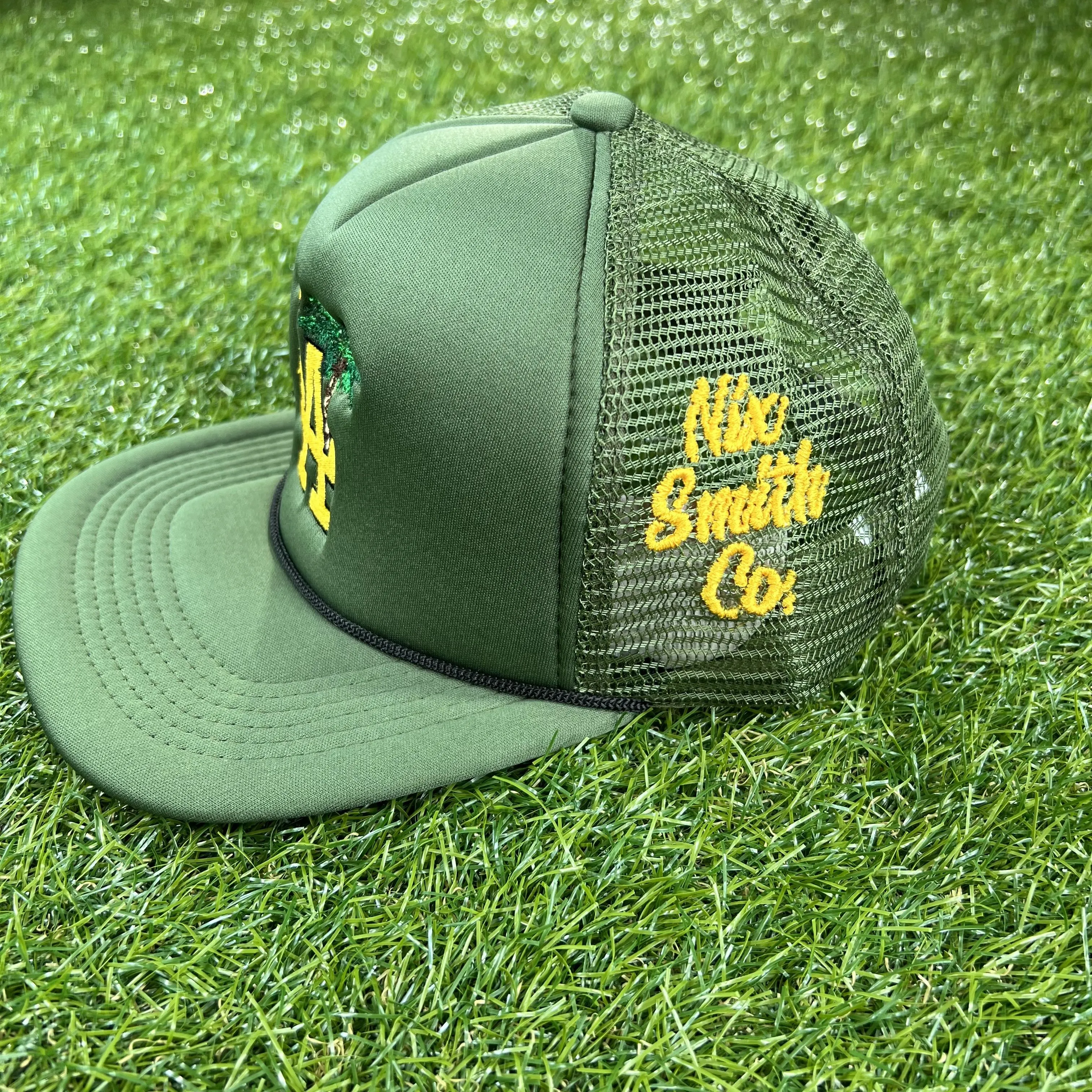 LA Palm Mesh Trucker Hat (Olive/Gold)