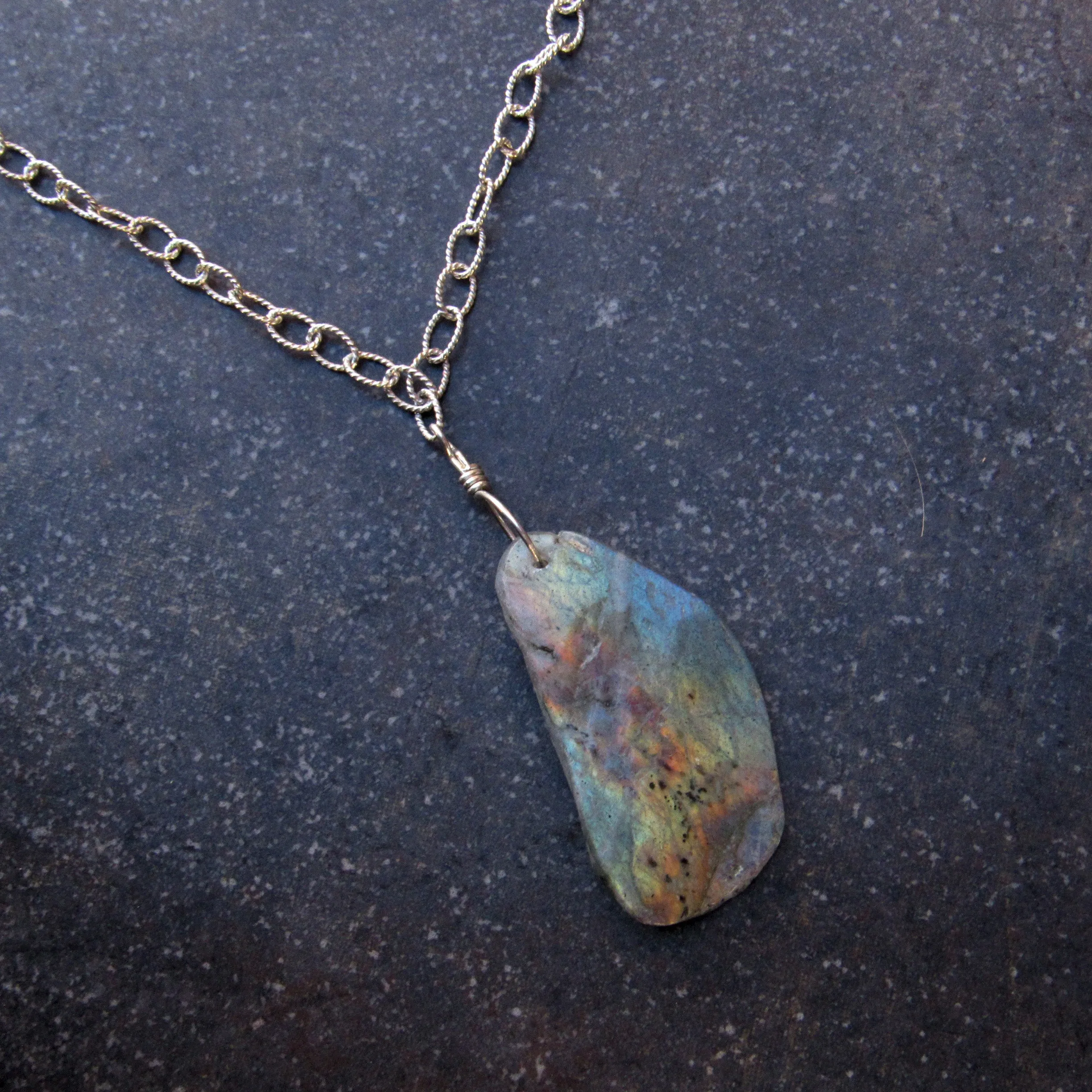 Labradorite gemstone on Sterling Silver chain Necklace