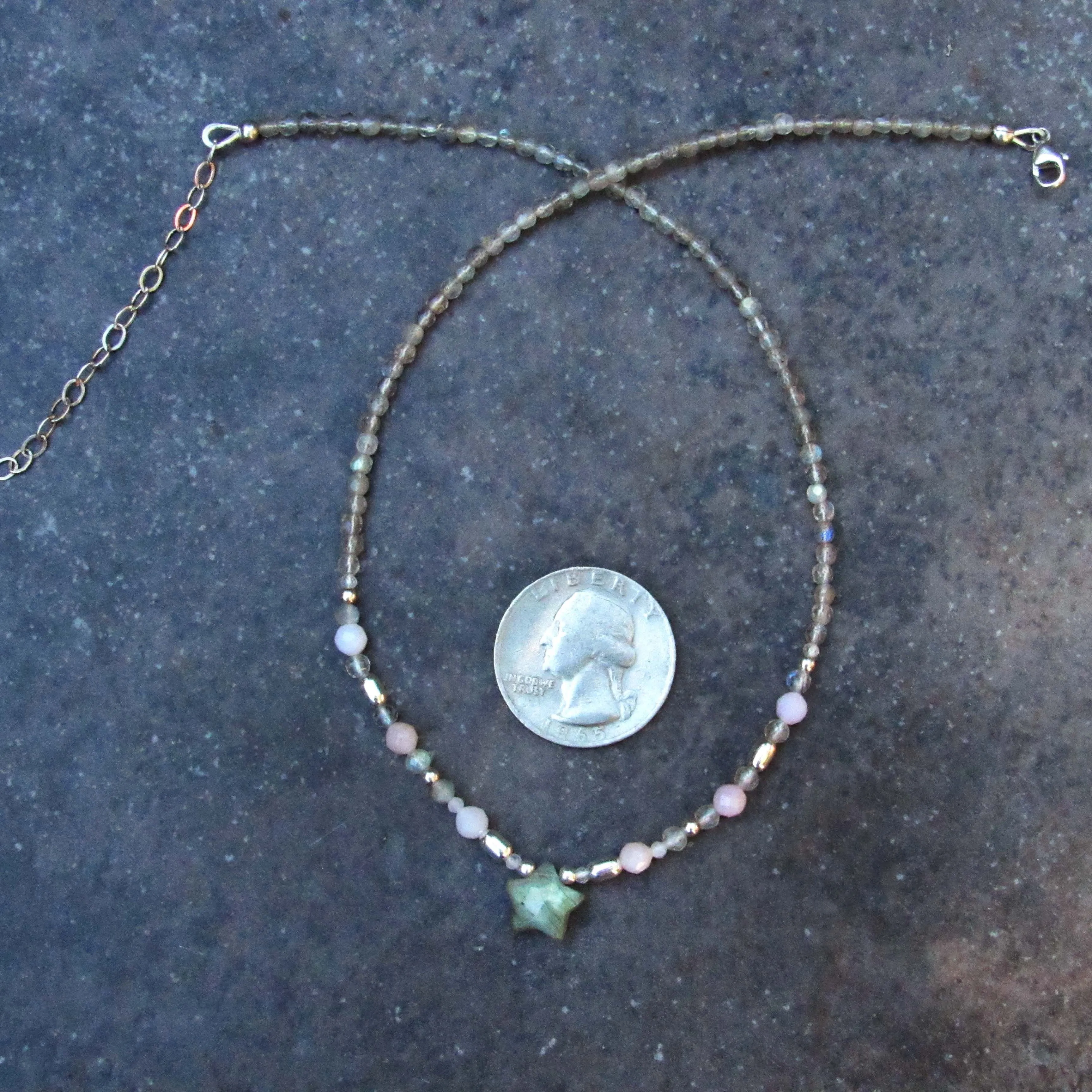 Labradorite Star and Pink Opal Sterling Silver Choker