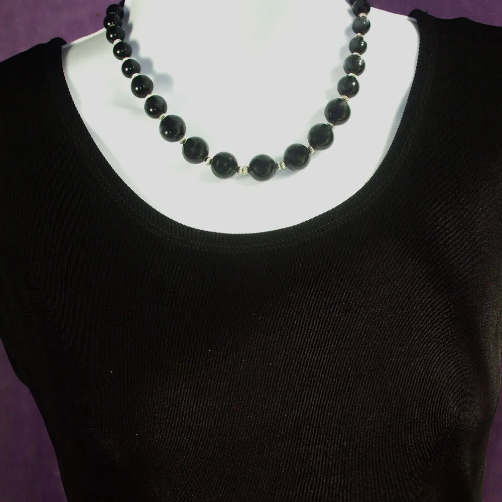 Laken, Black Ebony wooden Beaded single Strand Necklace