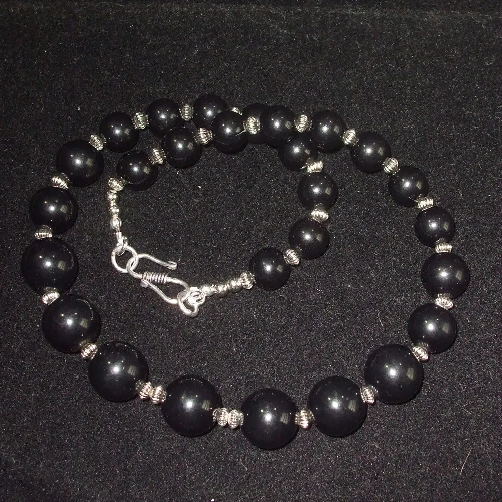 Laken, Black Ebony wooden Beaded single Strand Necklace