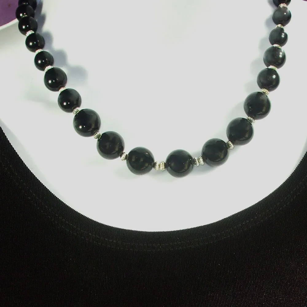 Laken, Black Ebony wooden Beaded single Strand Necklace