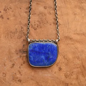 Lapis Lazuli Hanging Rock Pendant - Lapis Lazuli Necklace - Silversmith Pendant