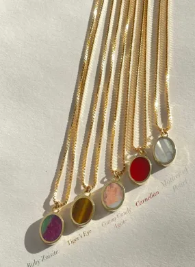 Legier :: Carnelian Brass/GF Oval Signet Necklace