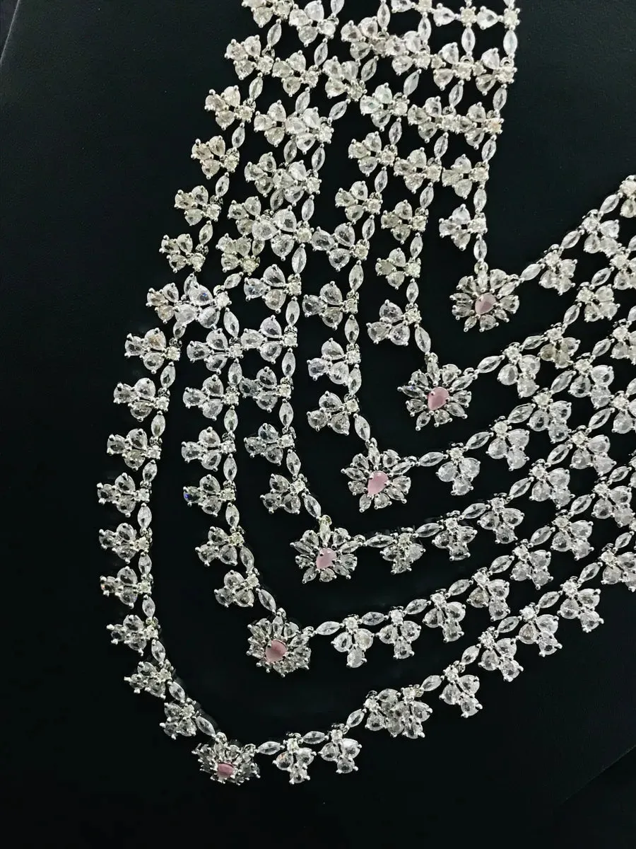 Lovely American Diamond Bridal Layered Two Tone CZ Necklace With Earrings