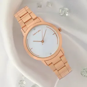 Luna White Dial Rosegold Metallic Strap Watch