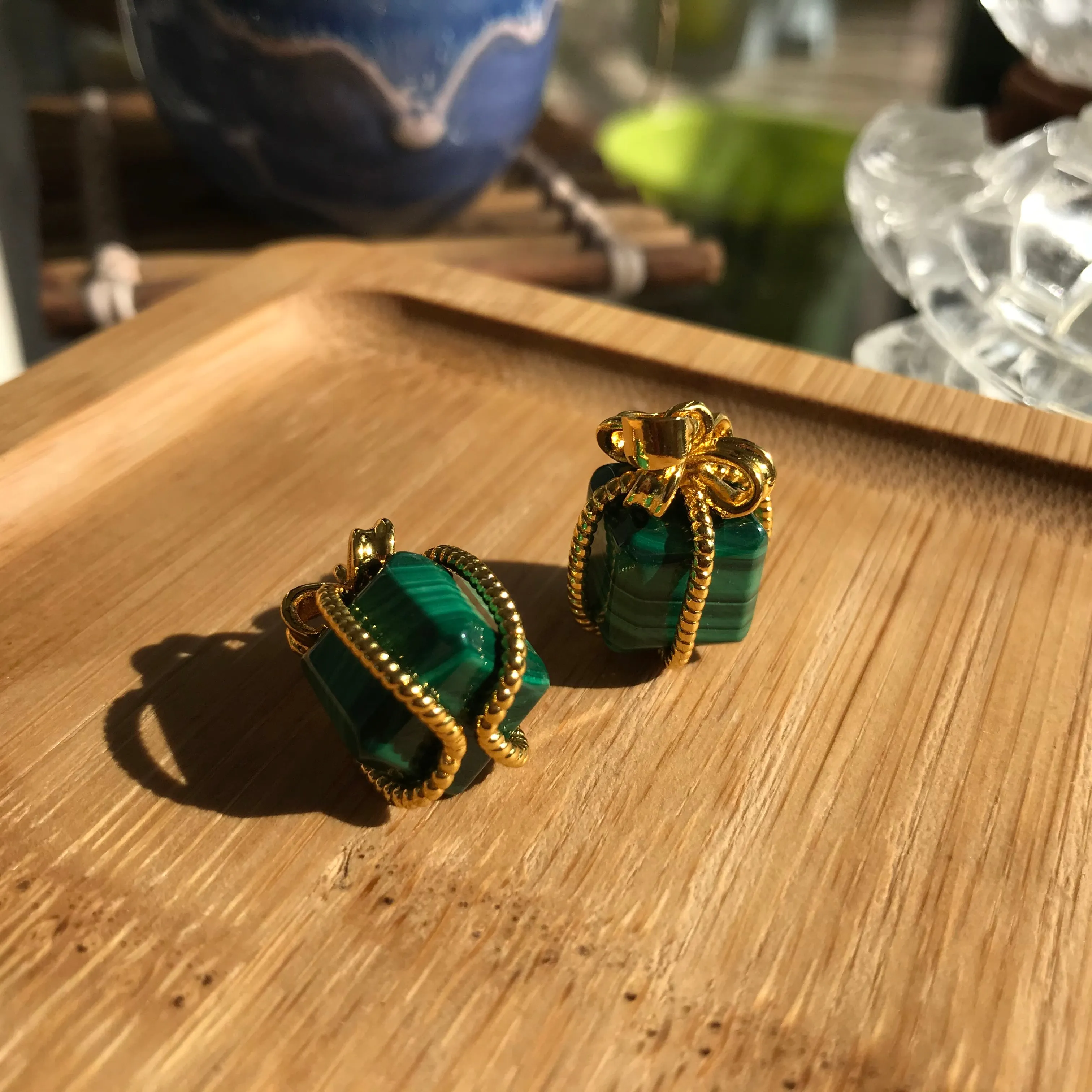 Malachite Cube Pendant | Gift-wrapped 14k Yellow Gold Plated Copper Wire | Handmade Healing Crystal Jewelry Parts