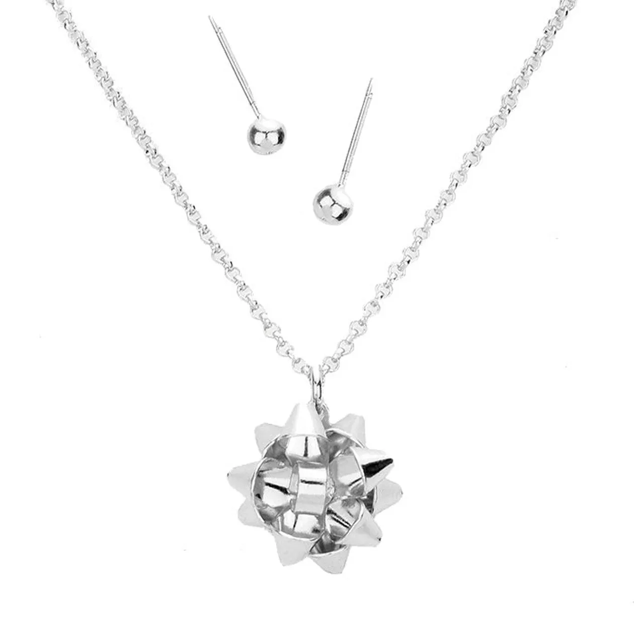 Metal Christmas Gift Bow Pendant Necklace