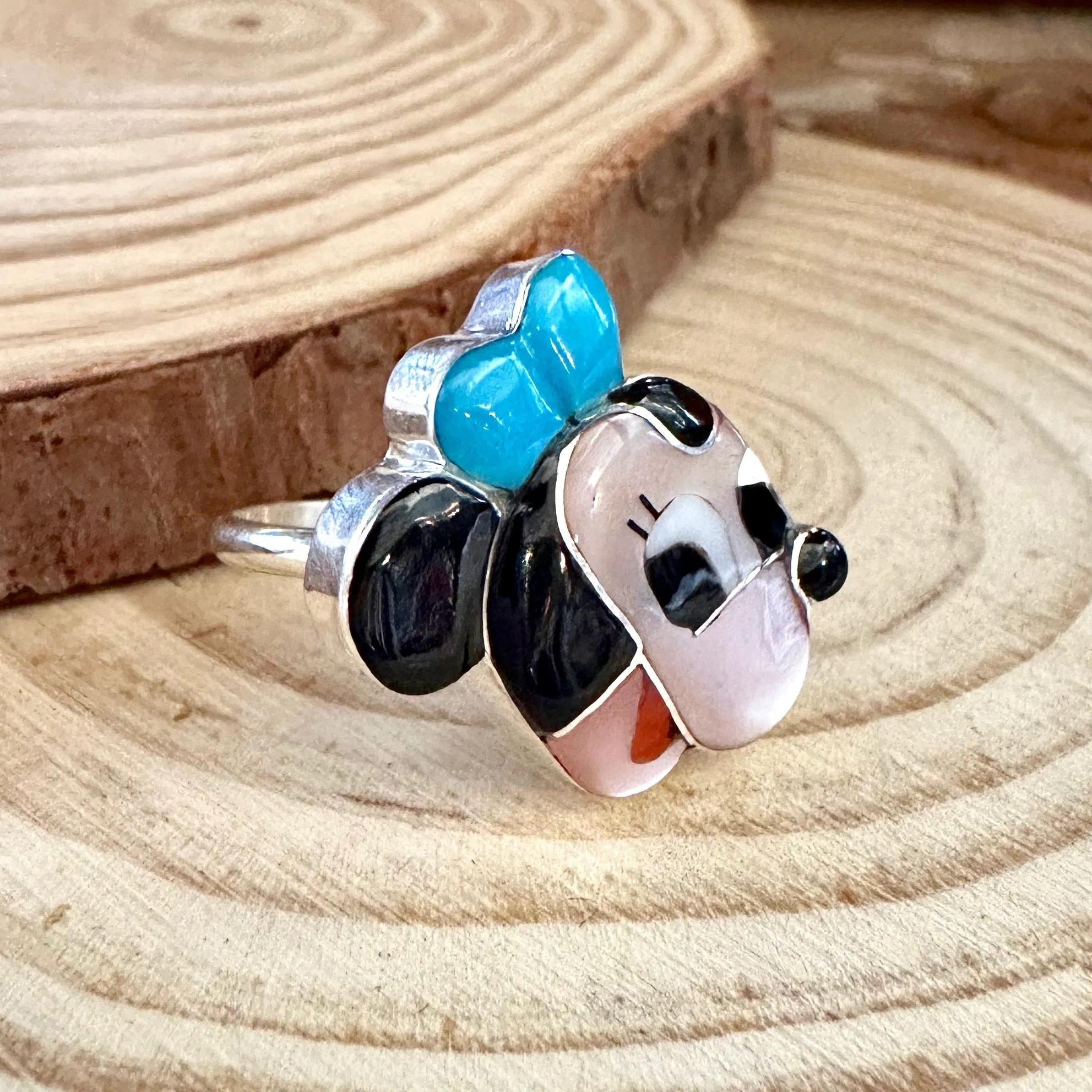 MINNIE MOUSE Paula Leekity Zuni Toons Sterling Silver Muli-Stone Inlay Ring  Size 6