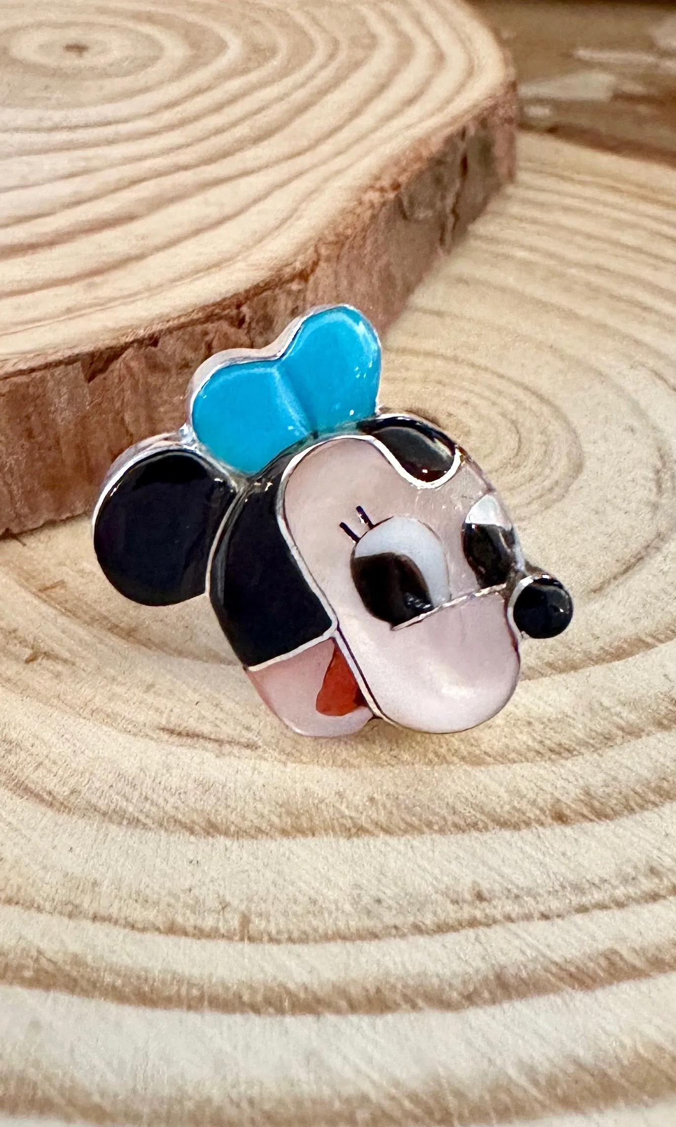 MINNIE MOUSE Paula Leekity Zuni Toons Sterling Silver Muli-Stone Inlay Ring  Size 6