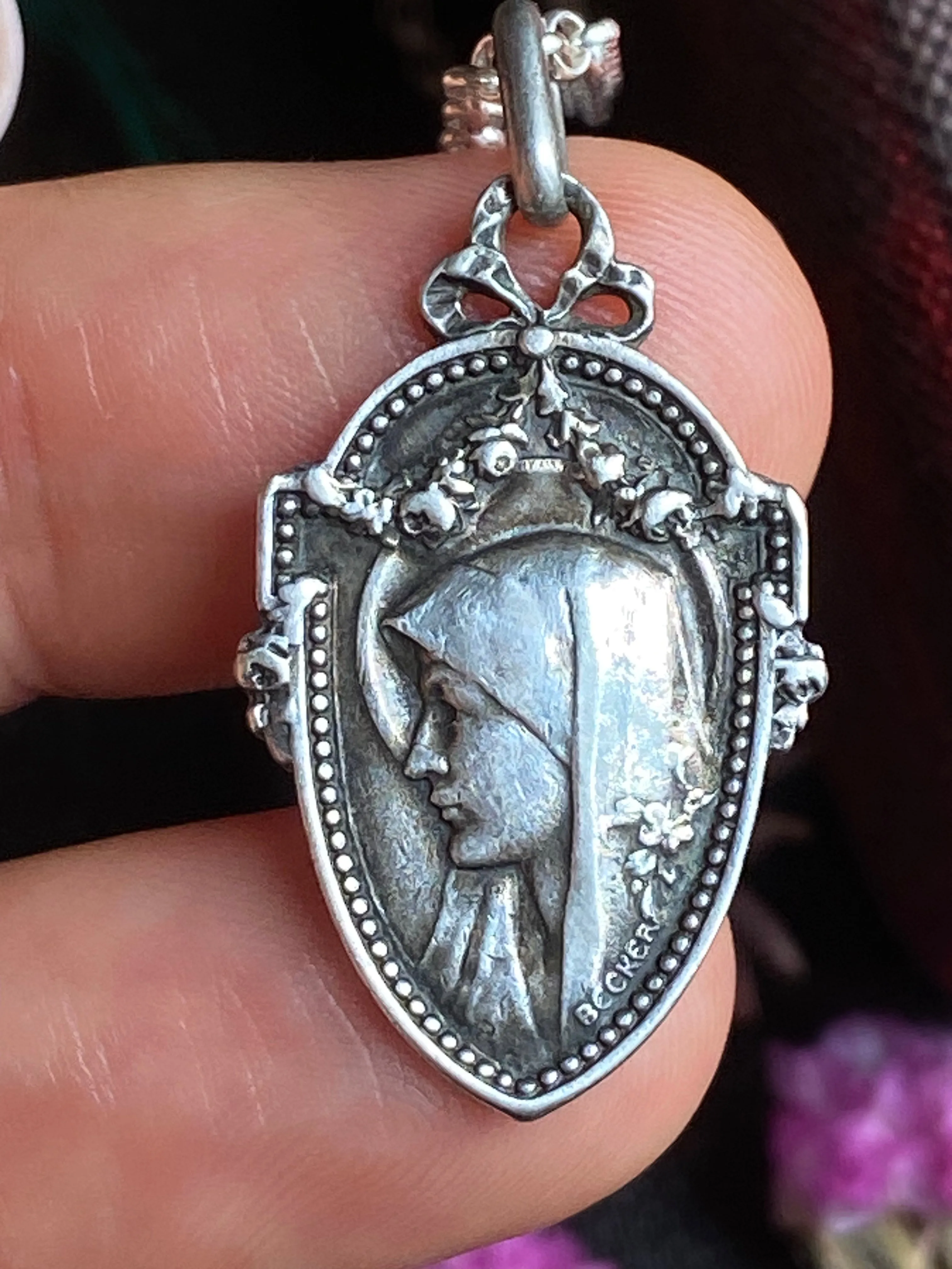 Mother Mary Art Nouveau Medal Pendant